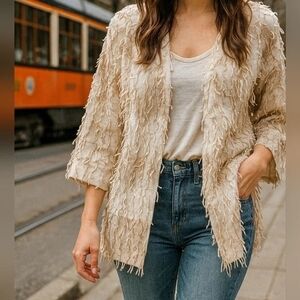 Boho Cream & Tan Shaggy Cardigan for Women